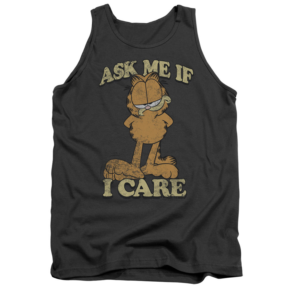GAR491-TK-2 Garfield Ask Me Adult Tank Top, Charcoal - Medium