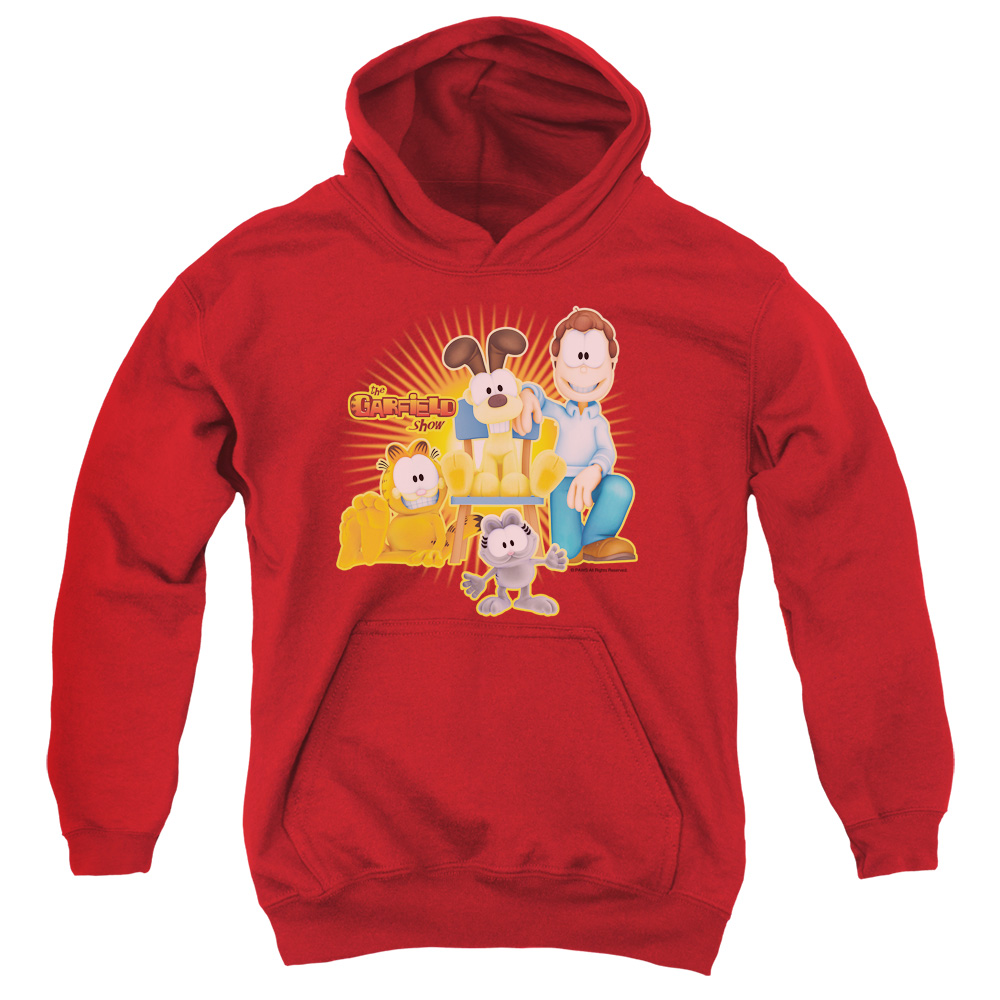 GAR452-YFTH-2 Garfield Say Cheese Youth Hooded Sweatshirt, Red - Medium