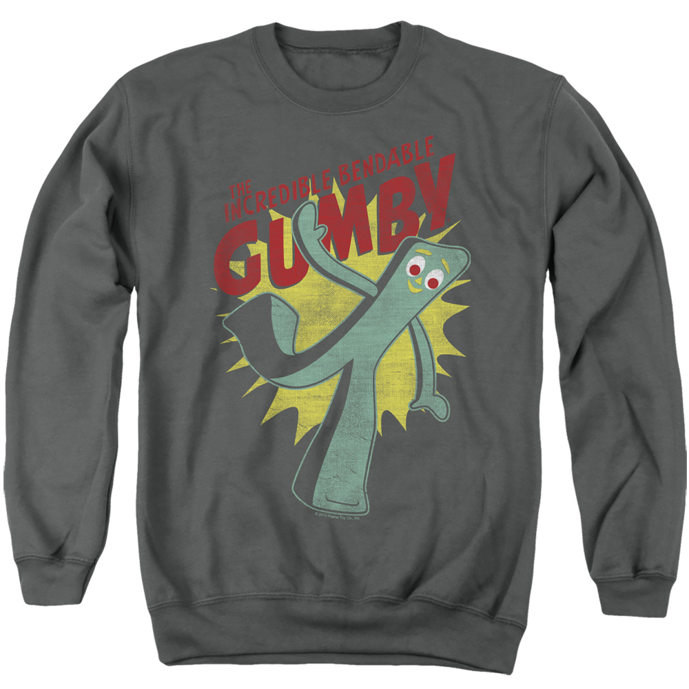 GMB131-AS-2 Gumby Bendable Adult Crewneck Sweatshirt, Charcoal - Medium