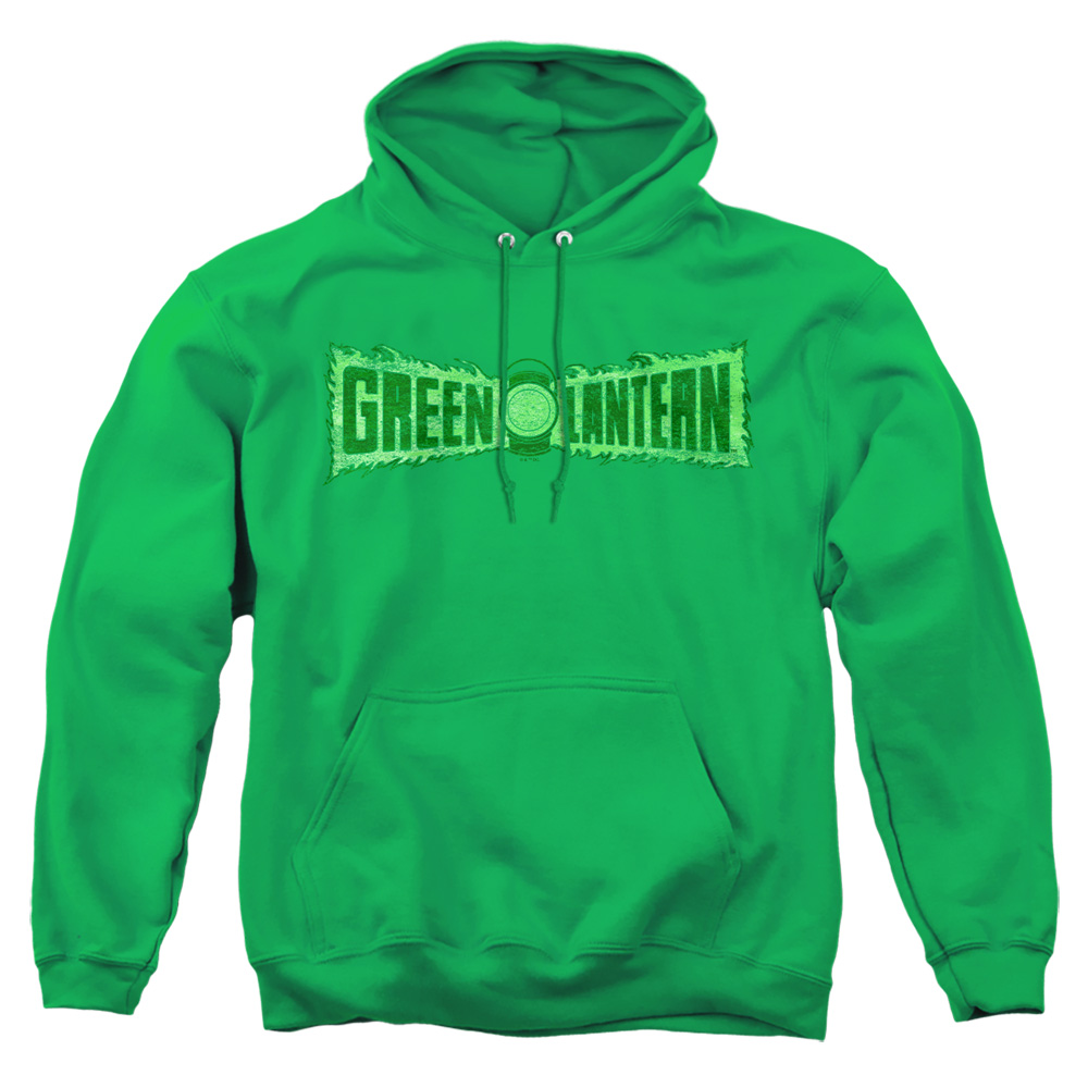 GL353-AFTH-2 Green Lantern Flame Logo Adult Pullover Hoodie, Kelly Green - Medium