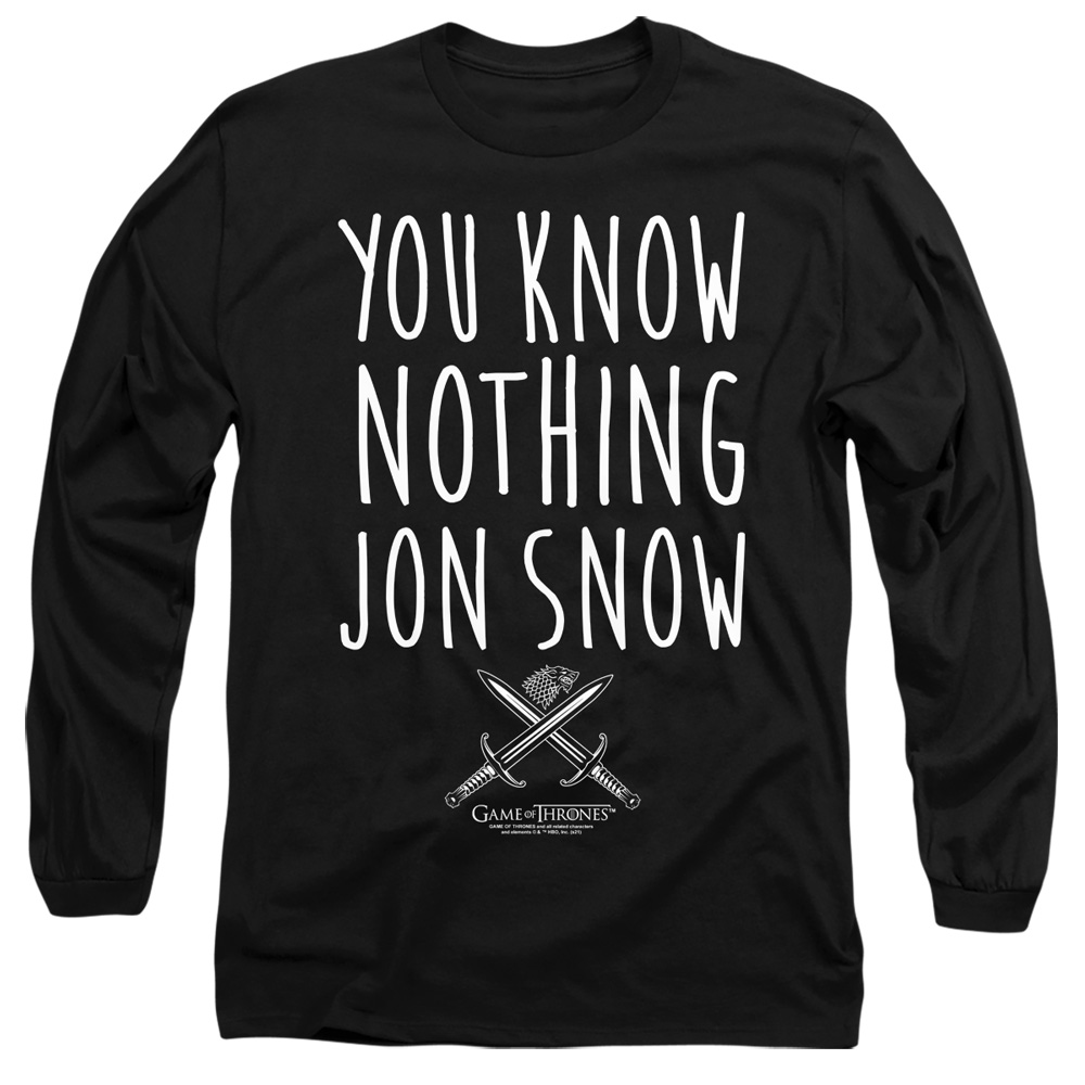 GOT240-AL-5 Game of Thrones You Know Nothing Jon Snow Adult Long Sleeve T-Shirt, Black - 2X