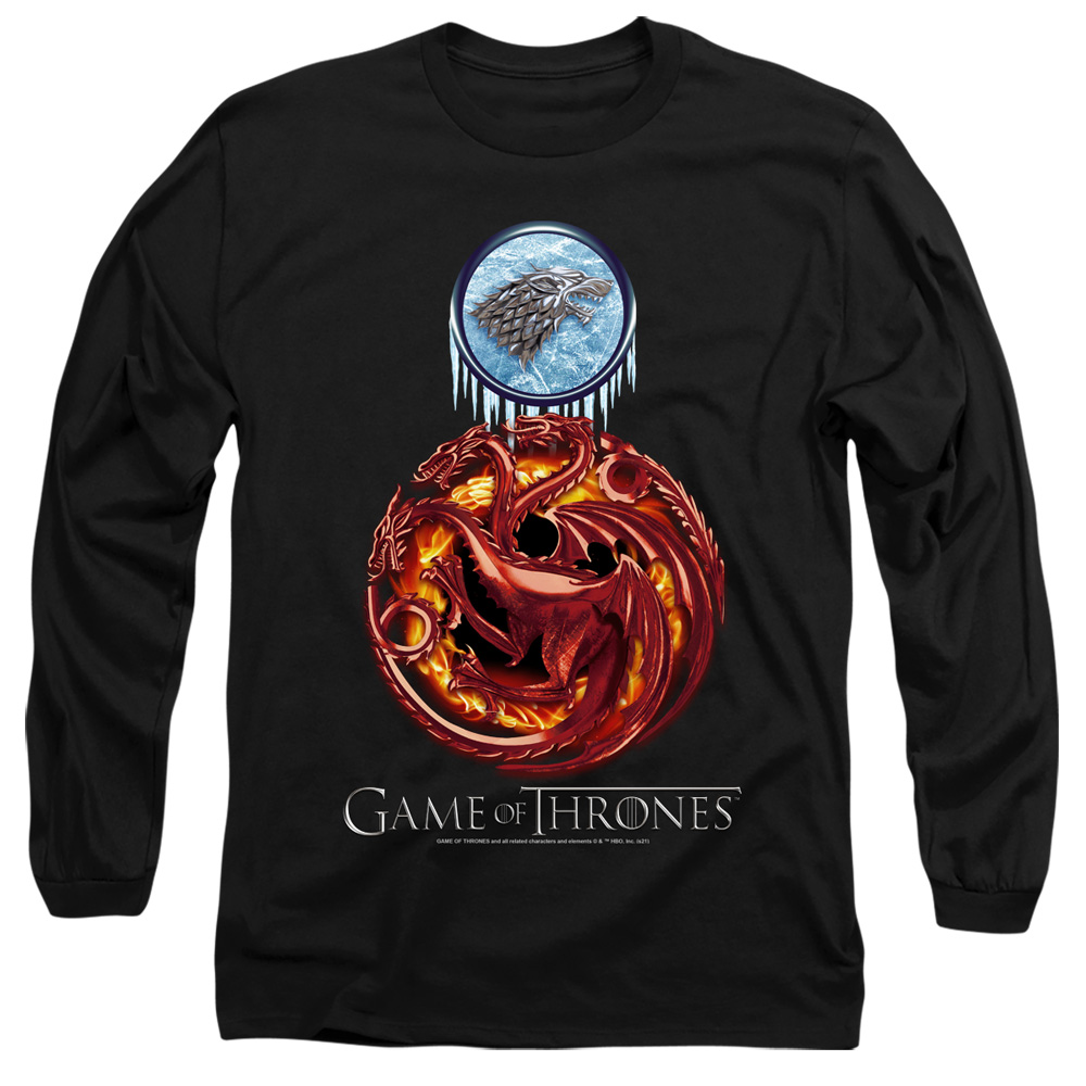 GOT223-AL-4 Game of Thrones Combined Targaryn & Stark Adult Long Sleeve T-Shirt, Black - Extra Large