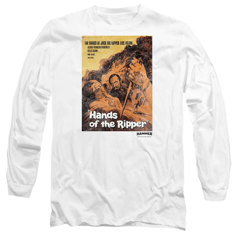 HHOH10007-AL-2 Hammer House of Horror Hands of the Ripper Adult Long Sleeve T-Shirt, White - Medium
