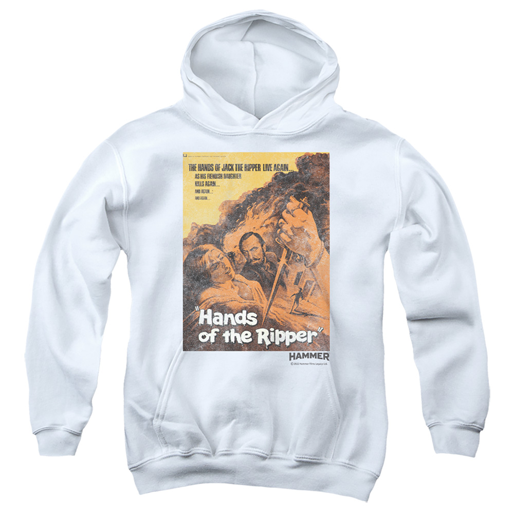 HHOH10007-YFTH-3 Hammer House of Horror Hands of the Ripper Youth Hooded Sweatshirt, White - Large
