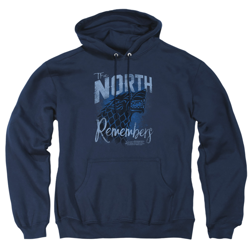 GOT239-AFTH-5 Game of Thrones The North Remembers Adult Pullover Hoodie, Navy - 2X