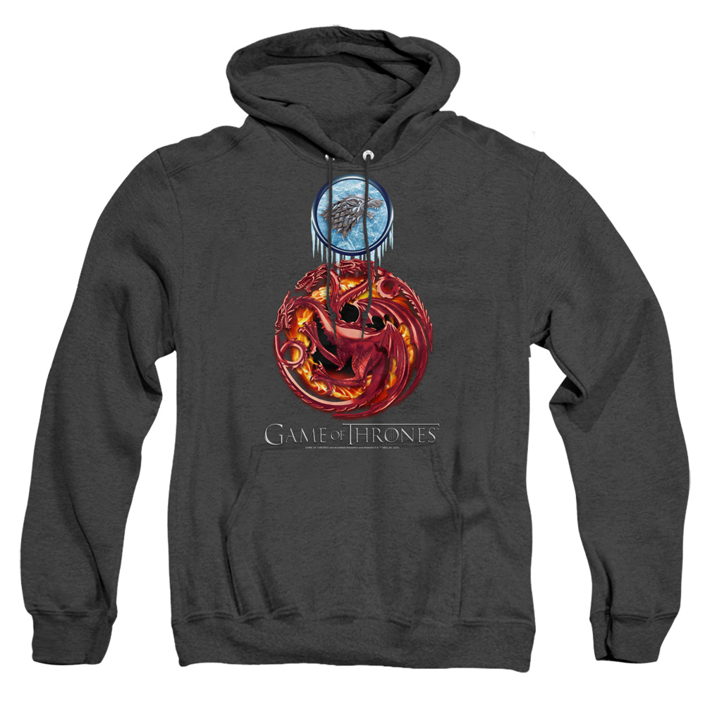 GOT223-AHH-4 Game of Thrones Combined Targaryn & Stark Adult Heather Hoodie, Black - Extra Large