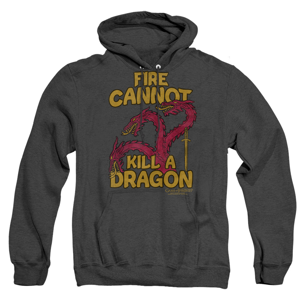 GOT232-AHH-2 Game of Thrones Dragons with Fire Adult Heather Hoodie, Black - Medium