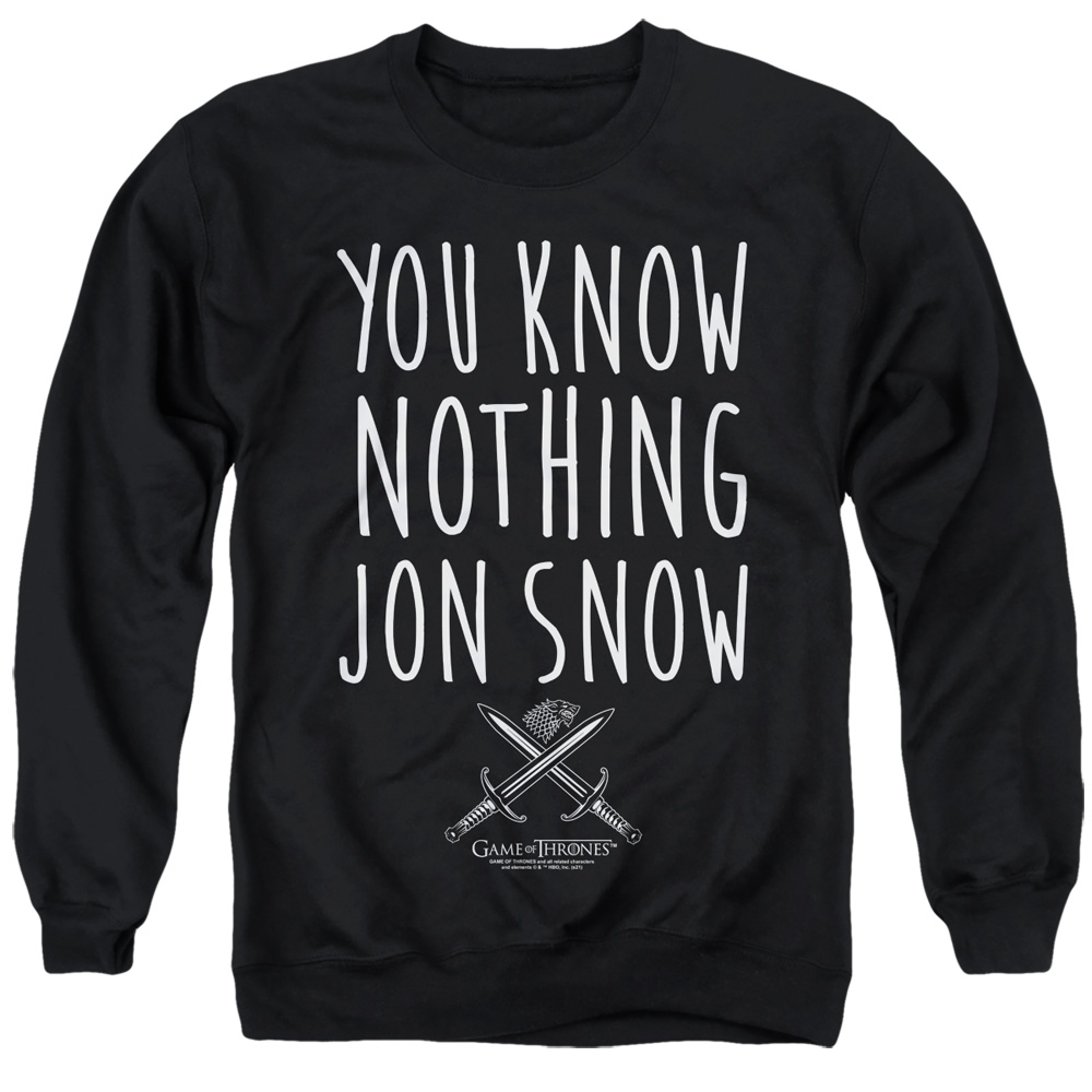 GOT240-AS-6 Game of Thrones You Know Nothing Jon Snow Adult Crewneck Sweatshirt, Black - 3X