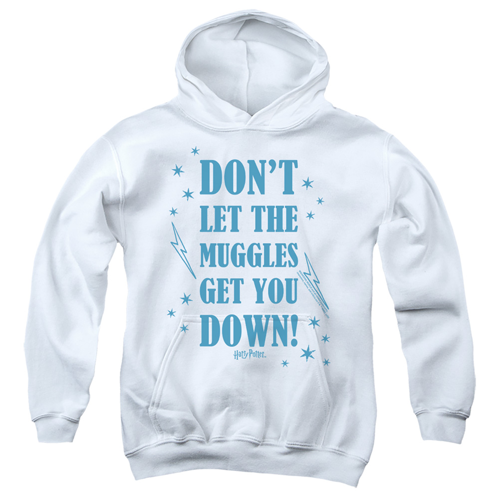 HP8985-YFTH-2 Harry Potter Muggles 2 Youth Hooded Sweatshirt, White - Medium