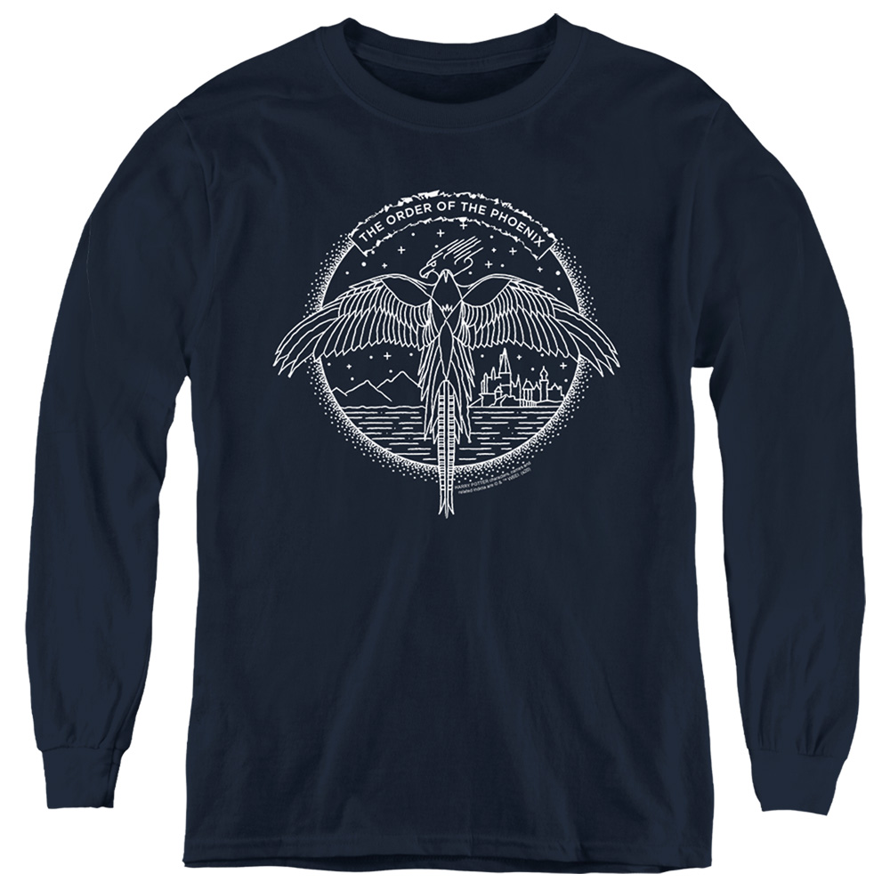 HP8365-YL-3 Harry Potter The Order of the Phoenix Circle Line Art Long Sleeve Youth T-Shirt, Navy - Large