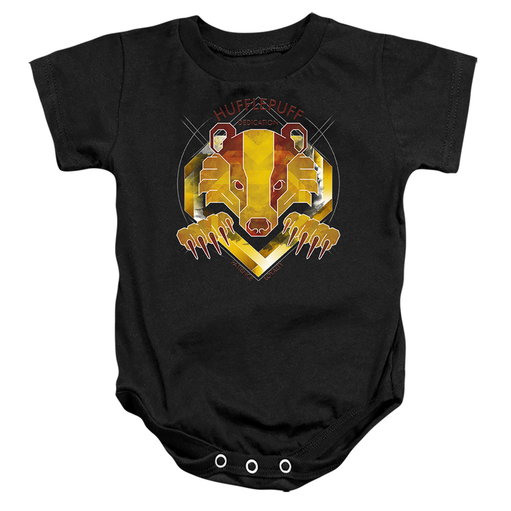 HP8371-SS-4 Harry Potter Hufflepuff Dedication Patience Loyalty Infant Snapsuit, Black - Extra Large - 24 Month