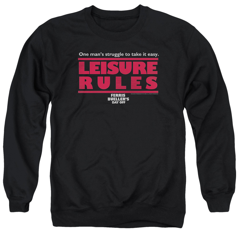 PAR521-AS-2 Ferris Bueller Leisure Rules Adult Crewneck Sweatshirt, Black - Medium
