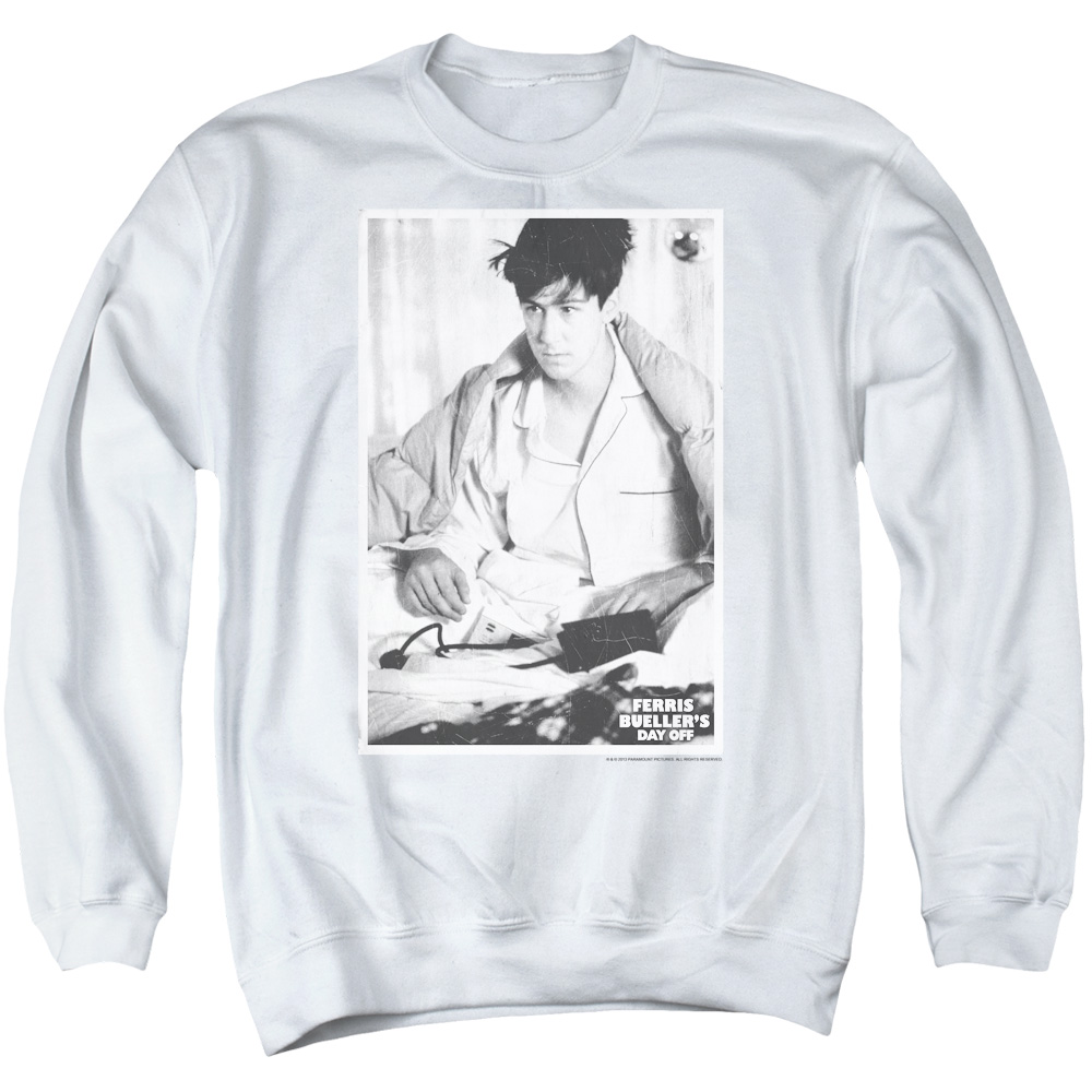 PAR517-AS-2 Ferris Bueller Cameron Adult Crewneck Sweatshirt, White - Medium