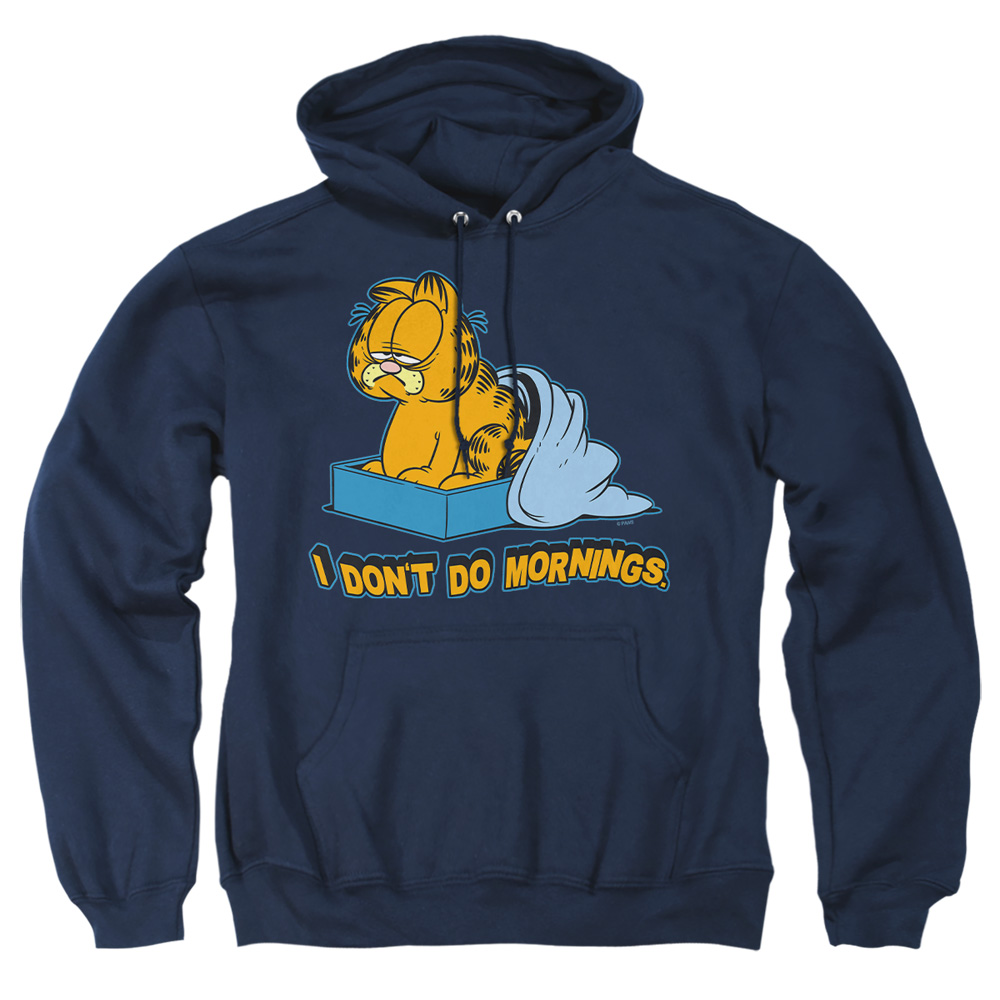 GAR141B-AFTH-4 Garfield I Dont Do Mornings Adult Pullover Hoodie, Navy - Extra Large