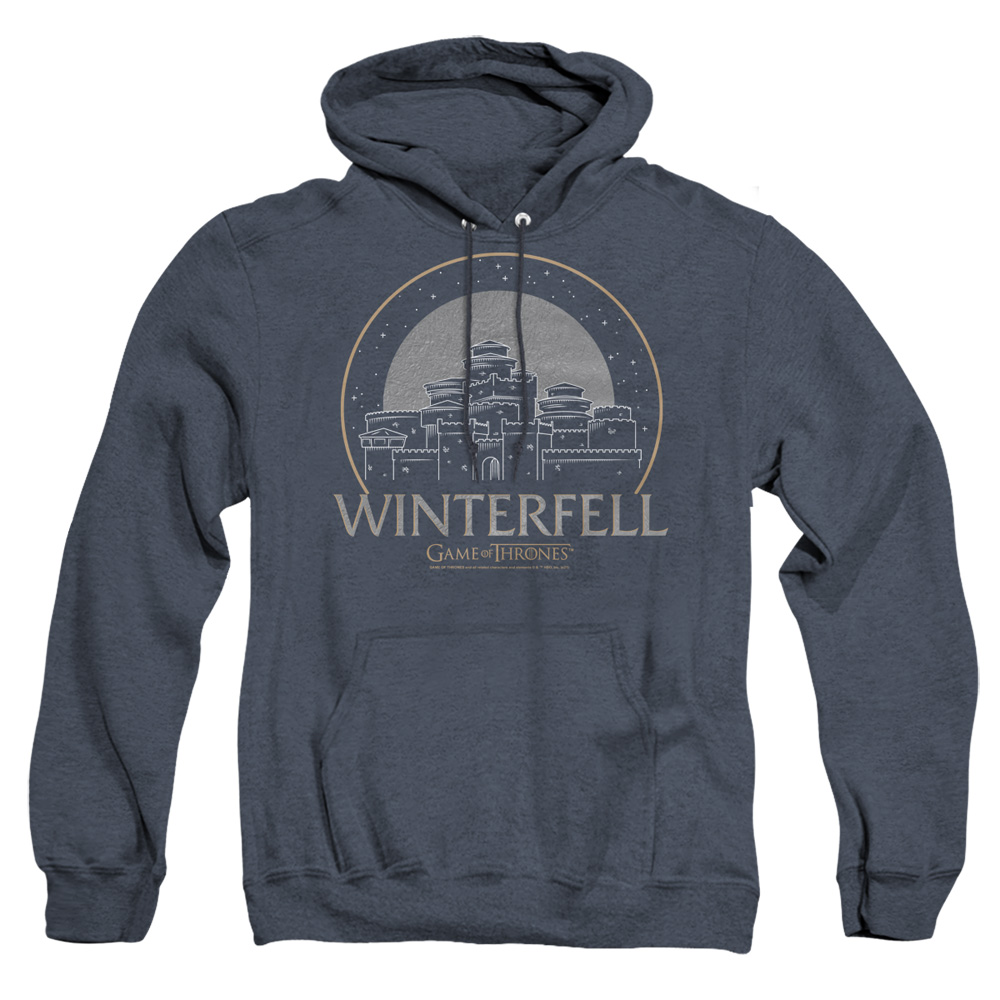 GOT124-AHH-4 Game of Thrones Winterfell Adult Heather Hoodie, Navy - Extra Large