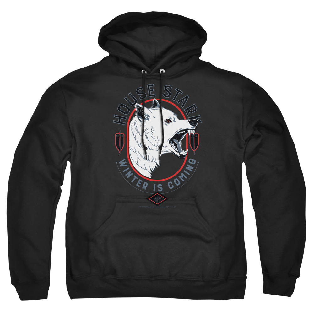 GOT129-AFTH-3 Game of Thrones House Stark Winter is Coming Adult Pullover Hoodie, Black - Large