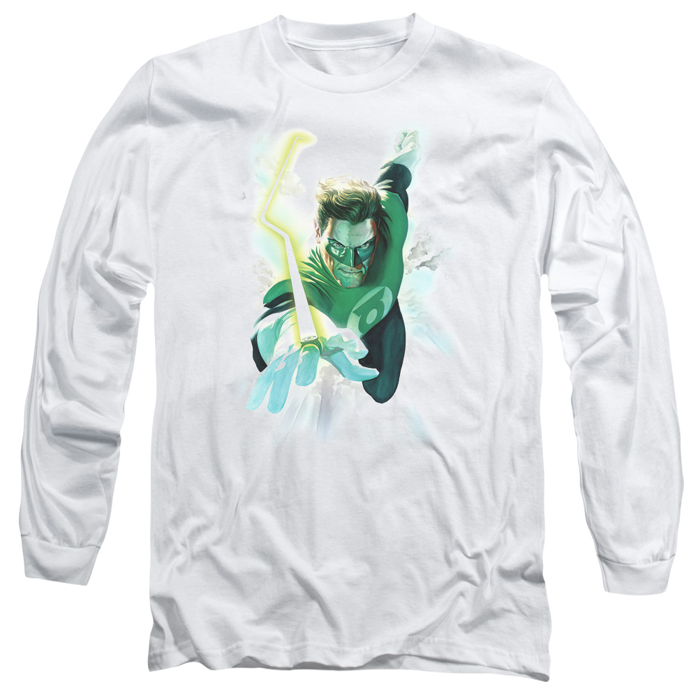 GL389-AL-2 Green Lantern Clouds Adult Long Sleeve T-Shirt, White - Medium