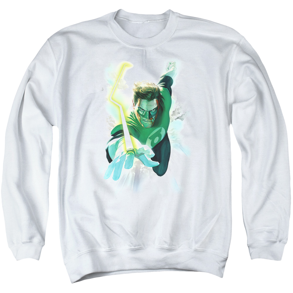 GL389-AS-4 Green Lantern Clouds Adult Crewneck Sweatshirt, White - Extra Large