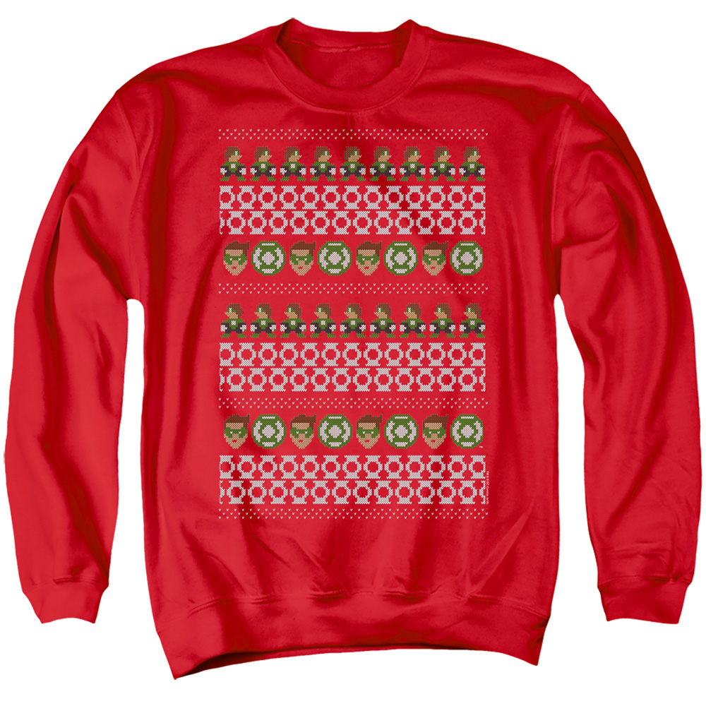 GL399-AS-4 Green Lantern Ugly Christmas Sweater Adult Crewneck Sweatshirt, Red - Extra Large