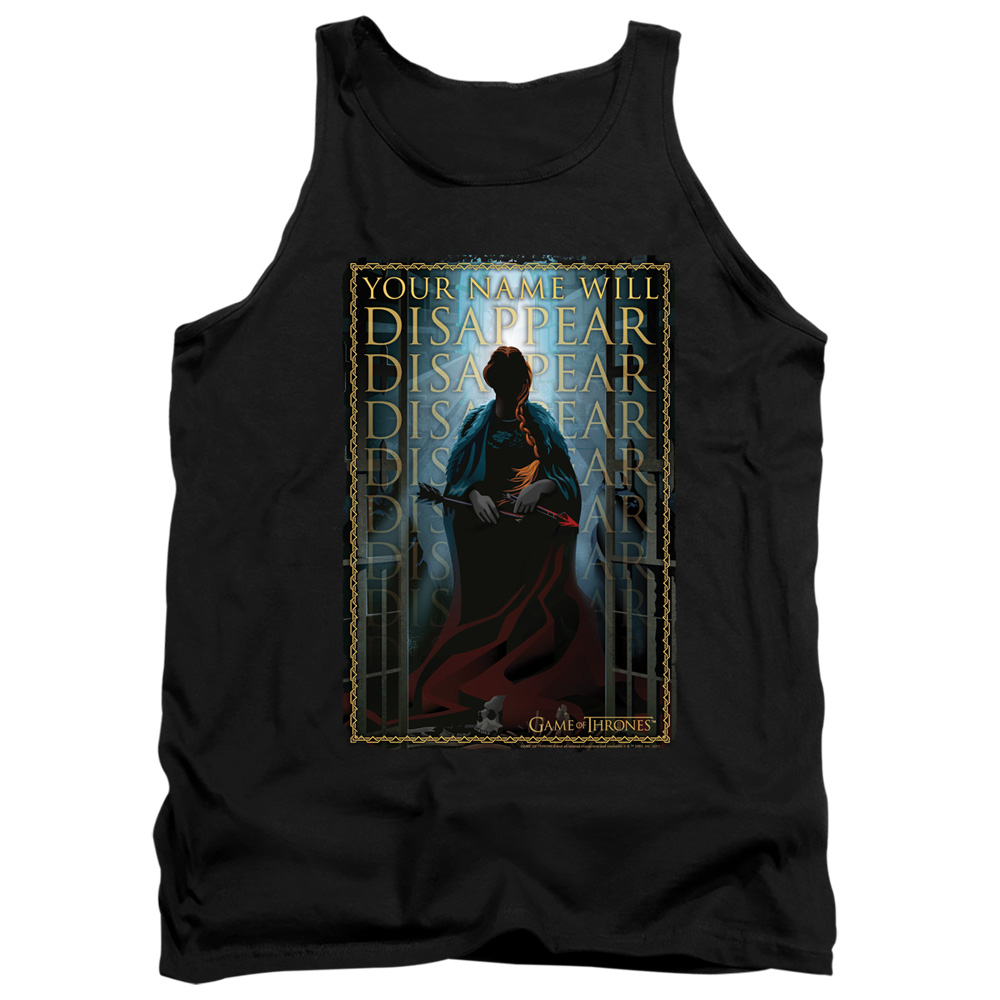 GOT158-TK-1 Game of Thrones Your Name Will Disappear Adult Tank Top, Black - Small