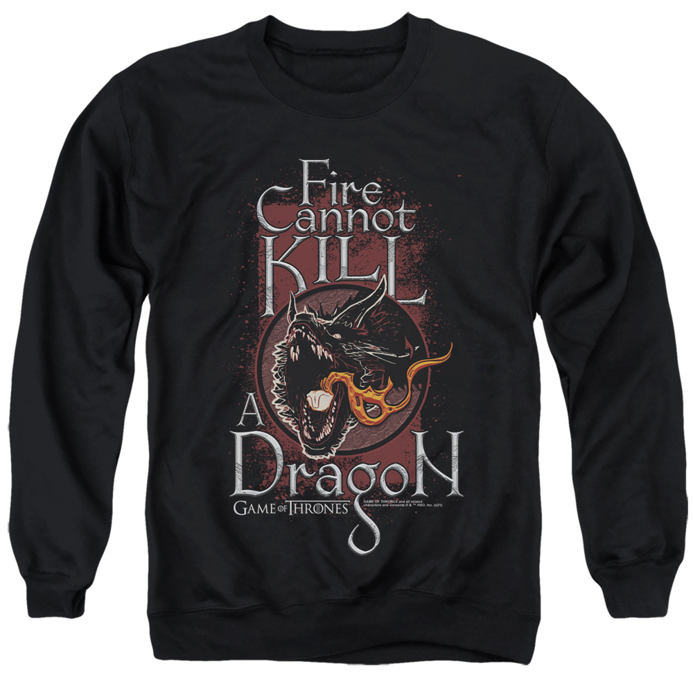 GOT103-AS-5 Game of Thrones Fire Cannot Kill A Dragon Adult Crewneck Sweatshirt, Black - 2X
