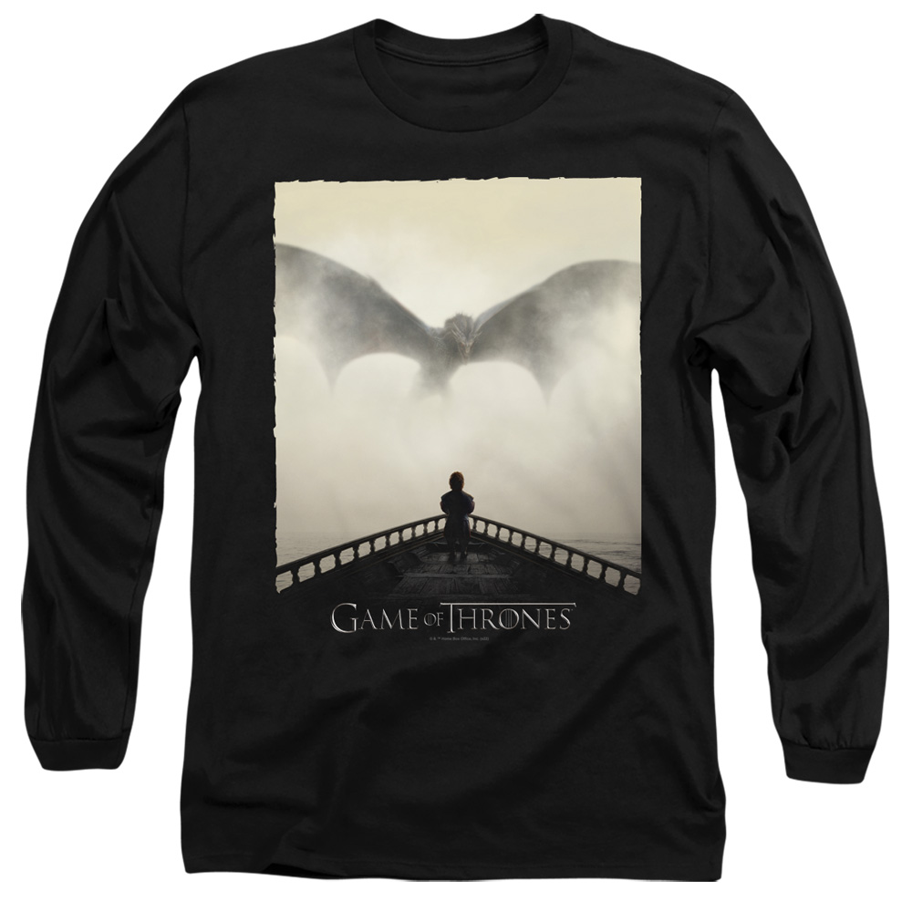 GOT254-AL-3 Game of Thrones Dragon 1 Adult Long Sleeve T-Shirt, Black - Large