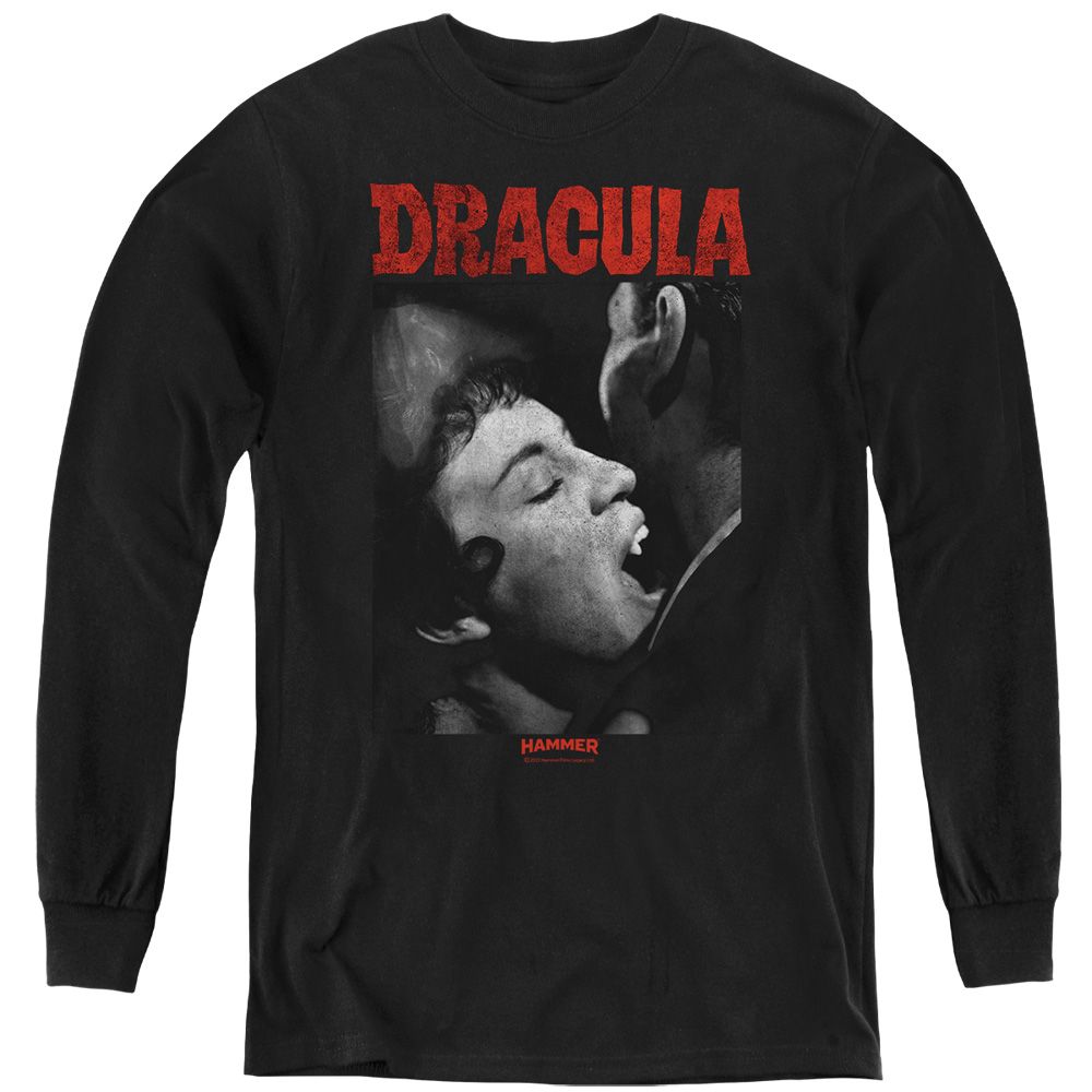 HHOH10033-YL-1 Hammer House of Horror Christopher Lee Dracula Bite Long Sleeve Youth T-Shirt, Black - Small