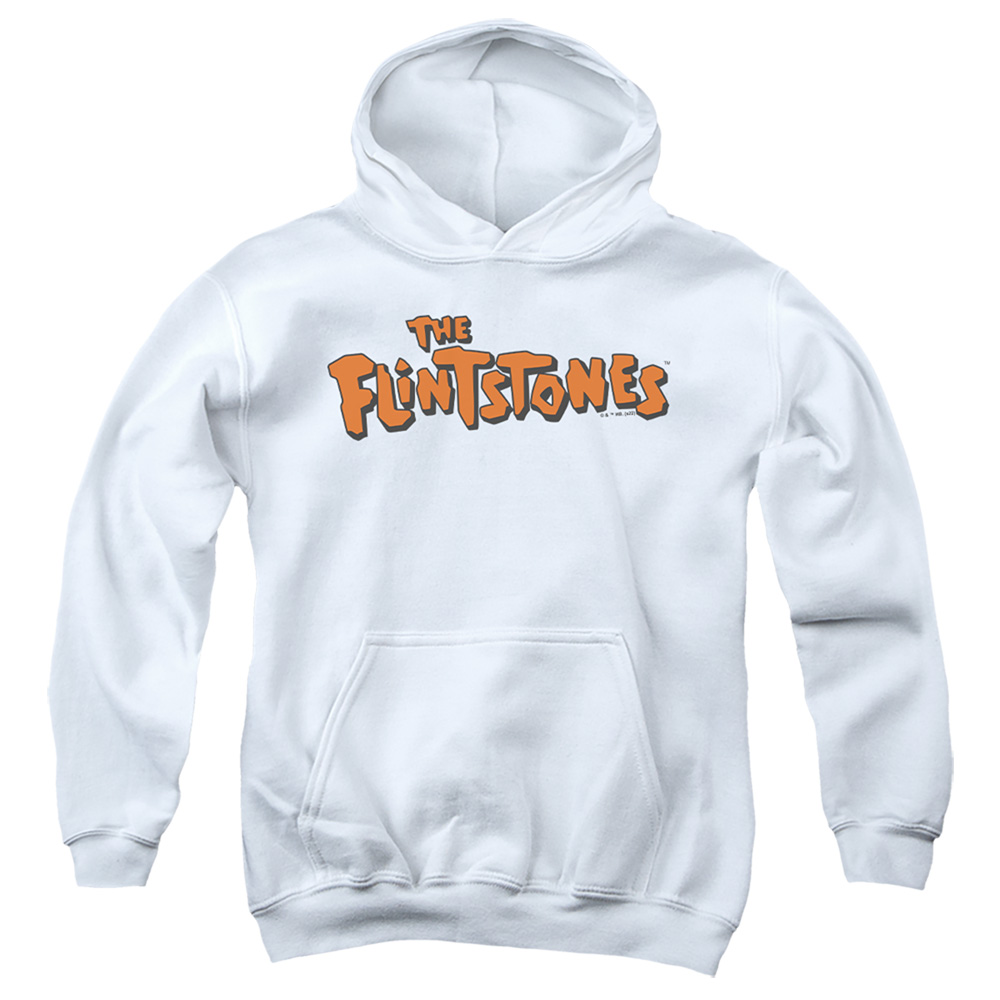HNB445-YFTH-2 Flintstones Logo 2 Youth Hooded Sweatshirt, White - Medium