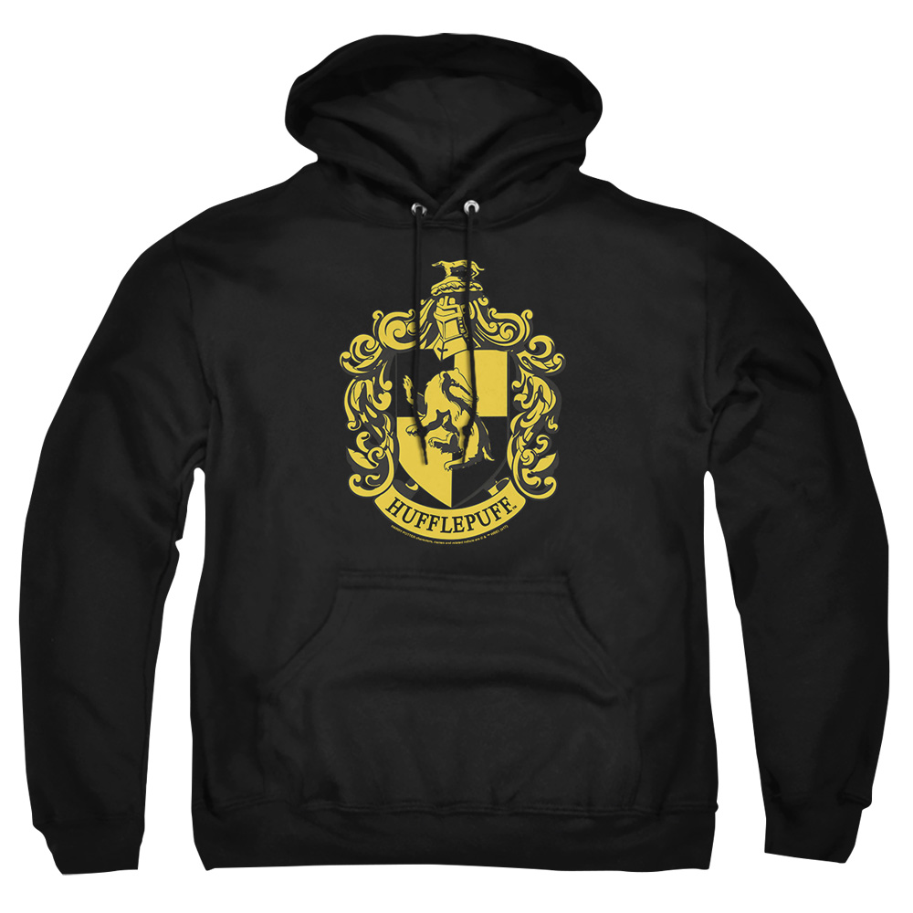 HP8038-AFTH-8 Harry Potter Hufflepuff Crest Adult Pullover Hoodie, Black - 5X