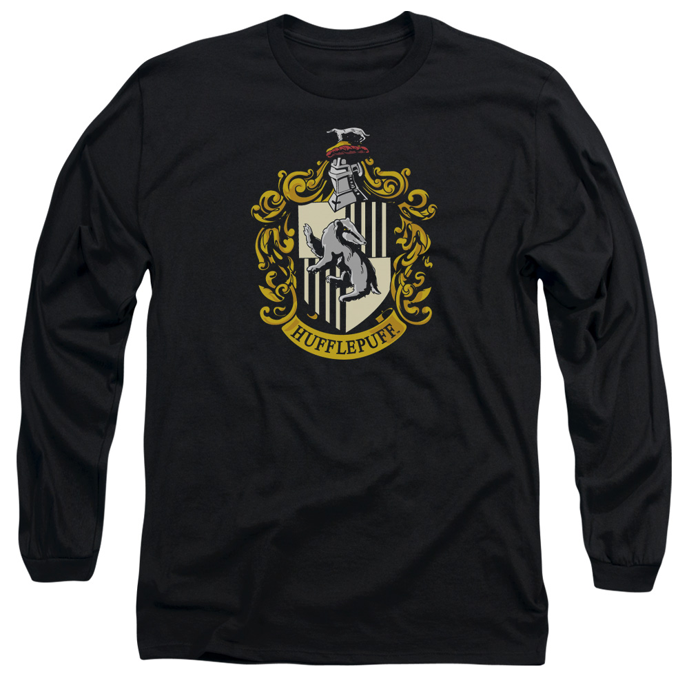 HP105-AL-6 Harry Potter Hufflepuff Crest Adult Long Sleeve T-Shirt, Black - 3X