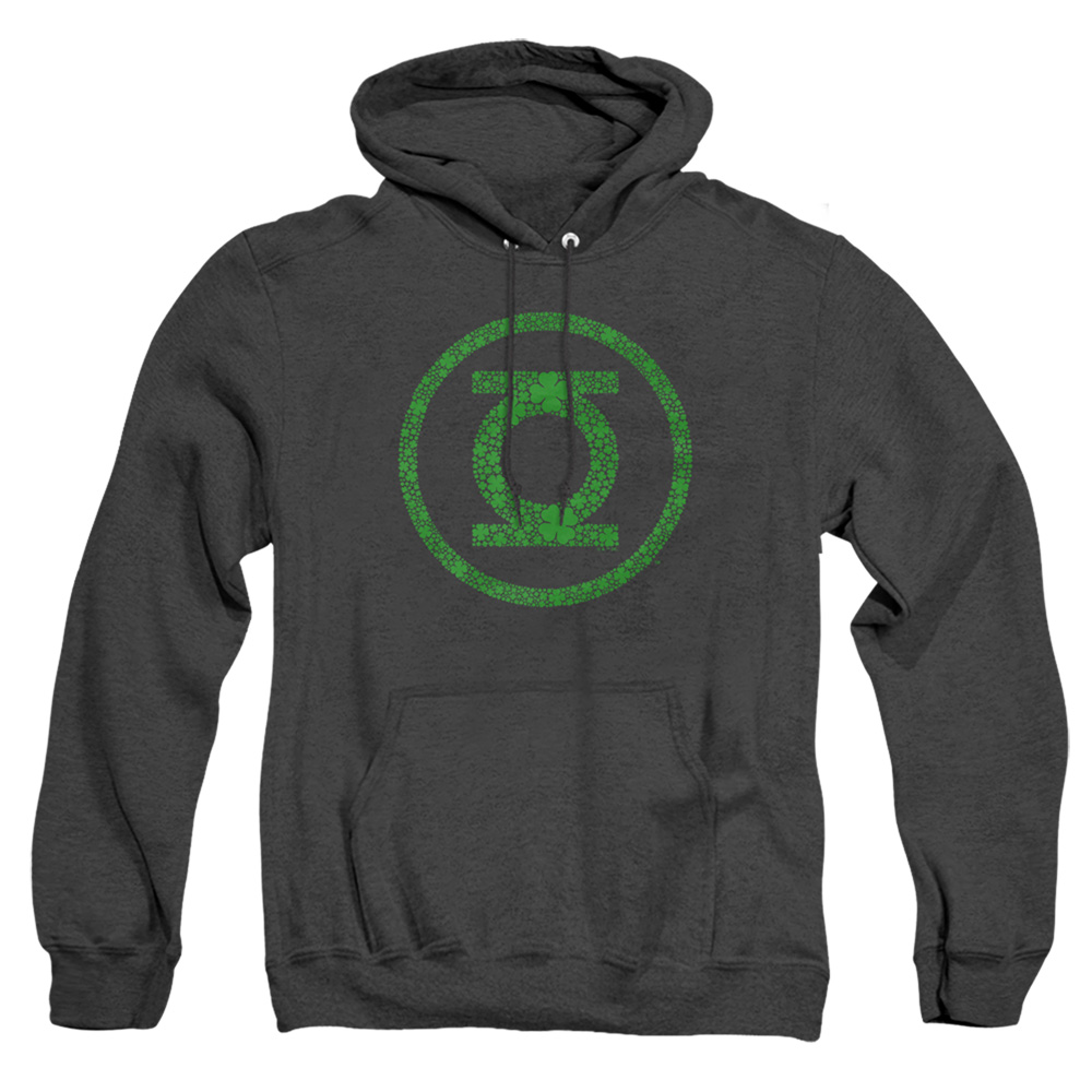JLA10095SPD-AHH-3 Green Lantern St. Patricks Day Shamrock Logo Adult Heather Hoodie, Black - Large