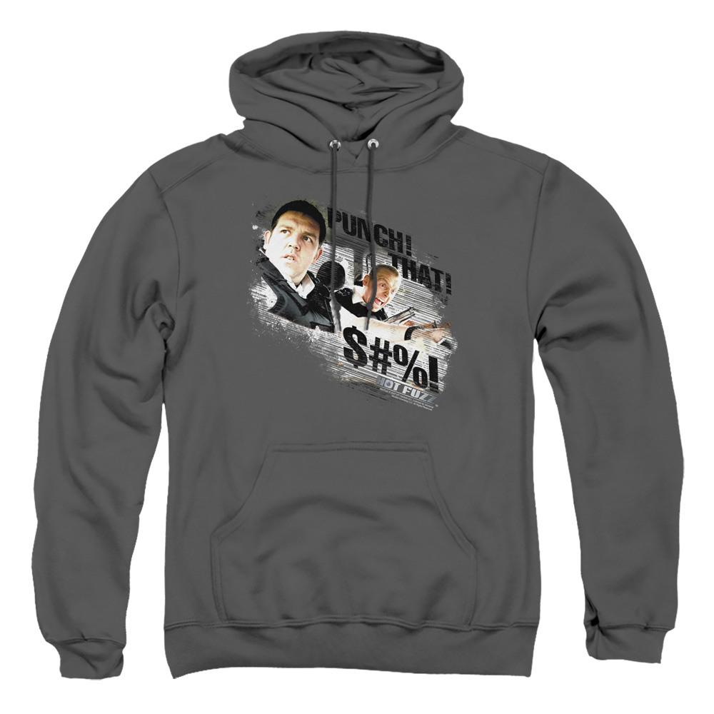 UNI167-AFTH-2 Hot Fuzz Punch That Adult Pullover Hoodie, Charcoal - Medium
