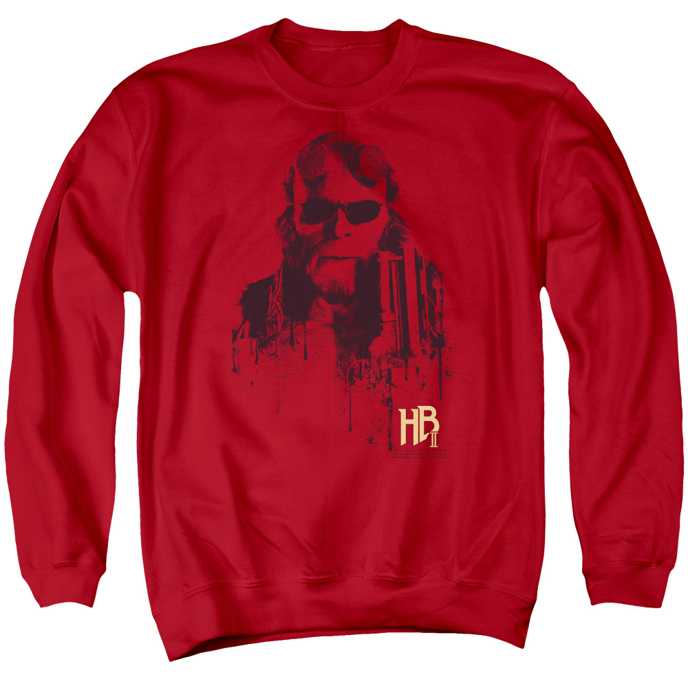 UNI114-AS-2 Hellboy II Splatter Gun Adult Crewneck Sweatshirt, Red - Medium
