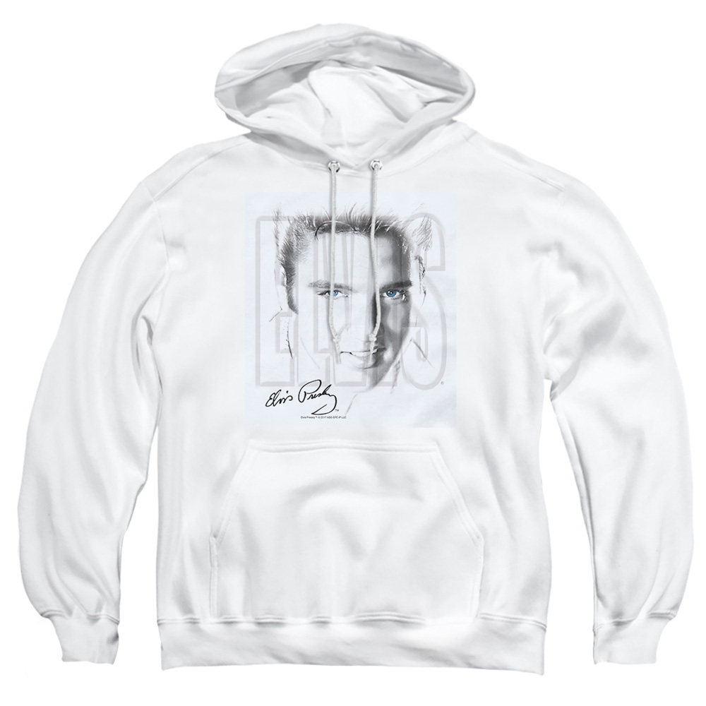 ELV238-AFTH-5 Elvis Presley Blue Eyes Adult Pullover Hoodie, White - 2X