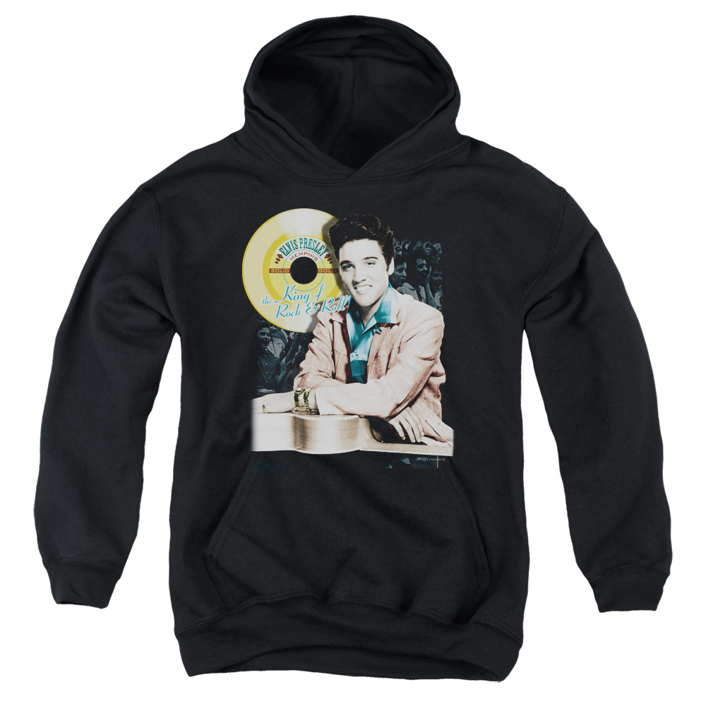 ELV152-YFTH-2 Elvis Presley Gold Record Youth Hooded Sweatshirt, Black - Medium