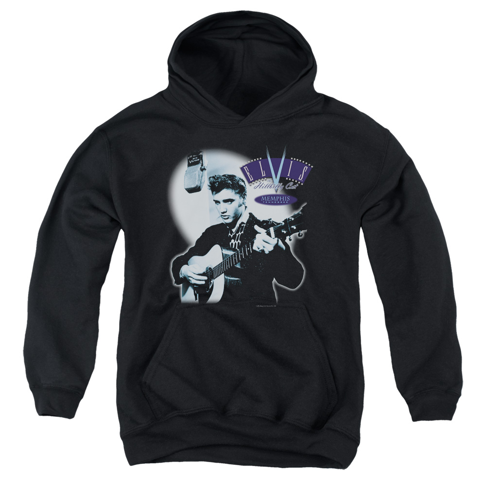 ELV154-YFTH-2 Elvis Presley Hillbilly Cat Youth Hooded Sweatshirt, Black - Medium