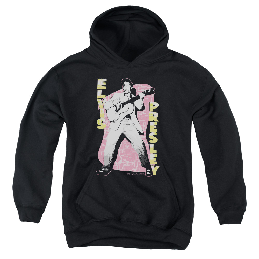 ELV357-YFTH-2 Elvis Presley Pink Rock Youth Hooded Sweatshirt, Black - Medium