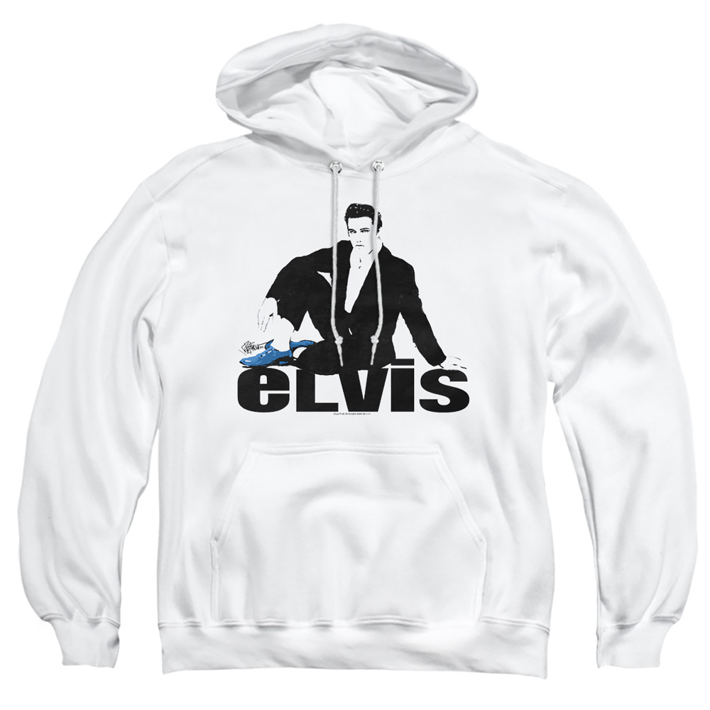 ELV571-AFTH-2 Elvis Presley Blue Suede Adult Pullover Hoodie, White - Medium