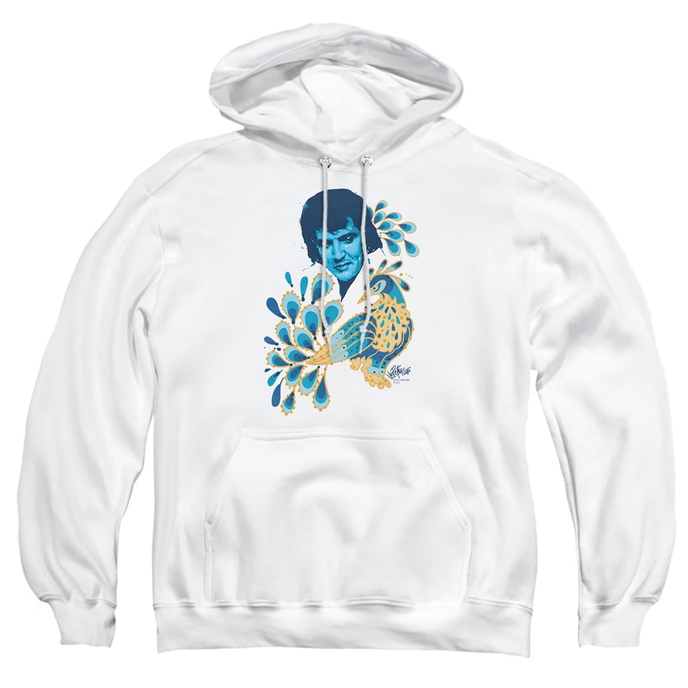 ELV574-AFTH-6 Elvis Presley Peacock Adult Pullover Hoodie, White - 3X