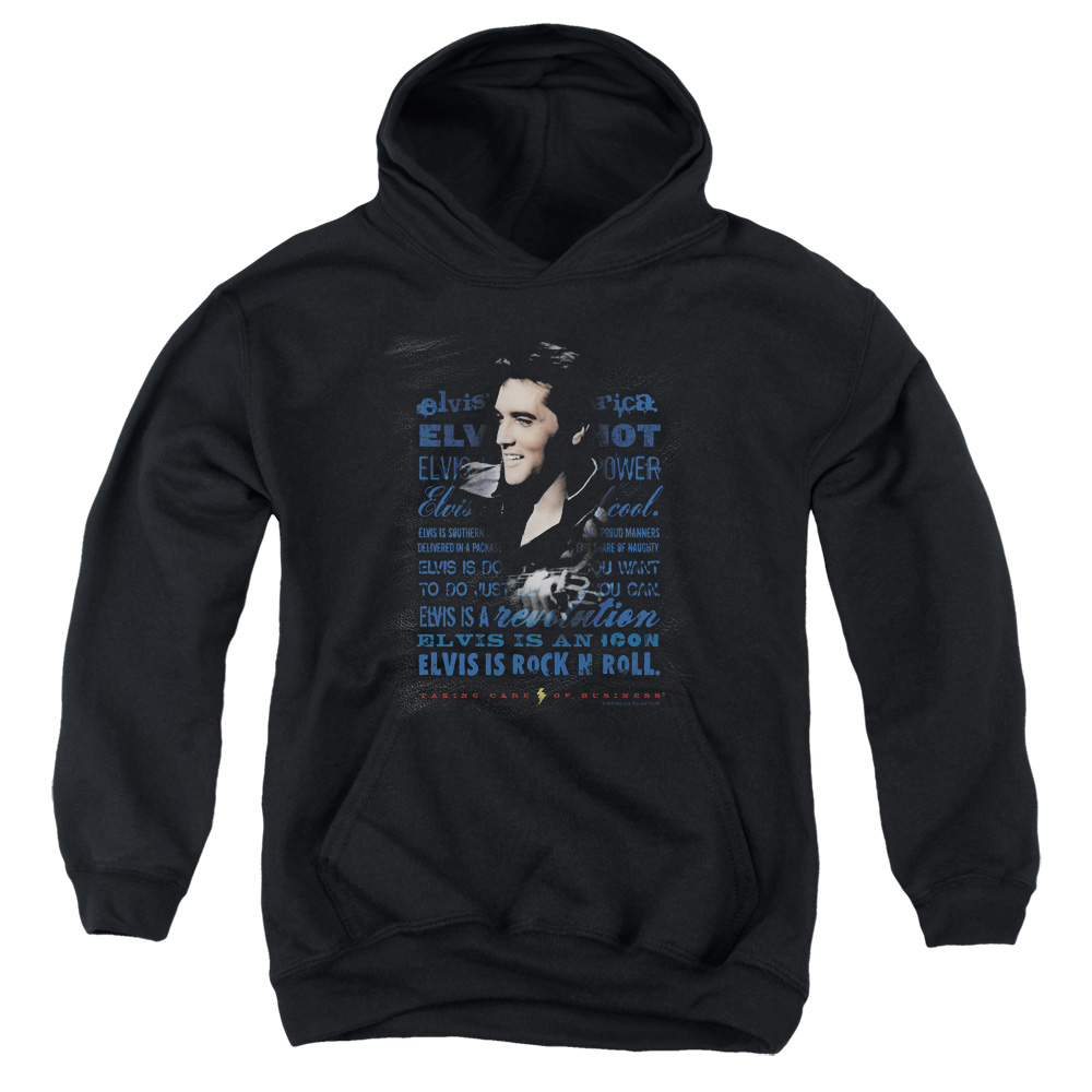 ELV658-YFTH-2 Elvis Presley Icon Youth Hooded Sweatshirt, Black - Medium