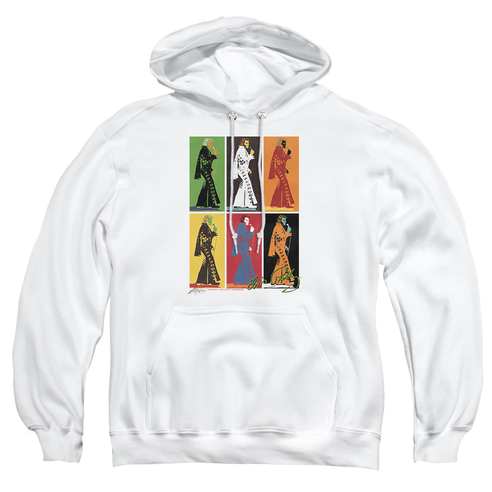 ELV659-AFTH-4 Elvis Presley Retro Boxes Adult Pullover Hoodie, White - Extra Large