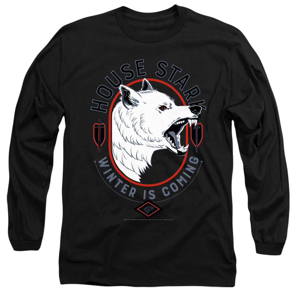 GOT129-AL-4 Game of Thrones House Stark Winter is Coming Adult Long Sleeve T-Shirt, Black - Extra Large
