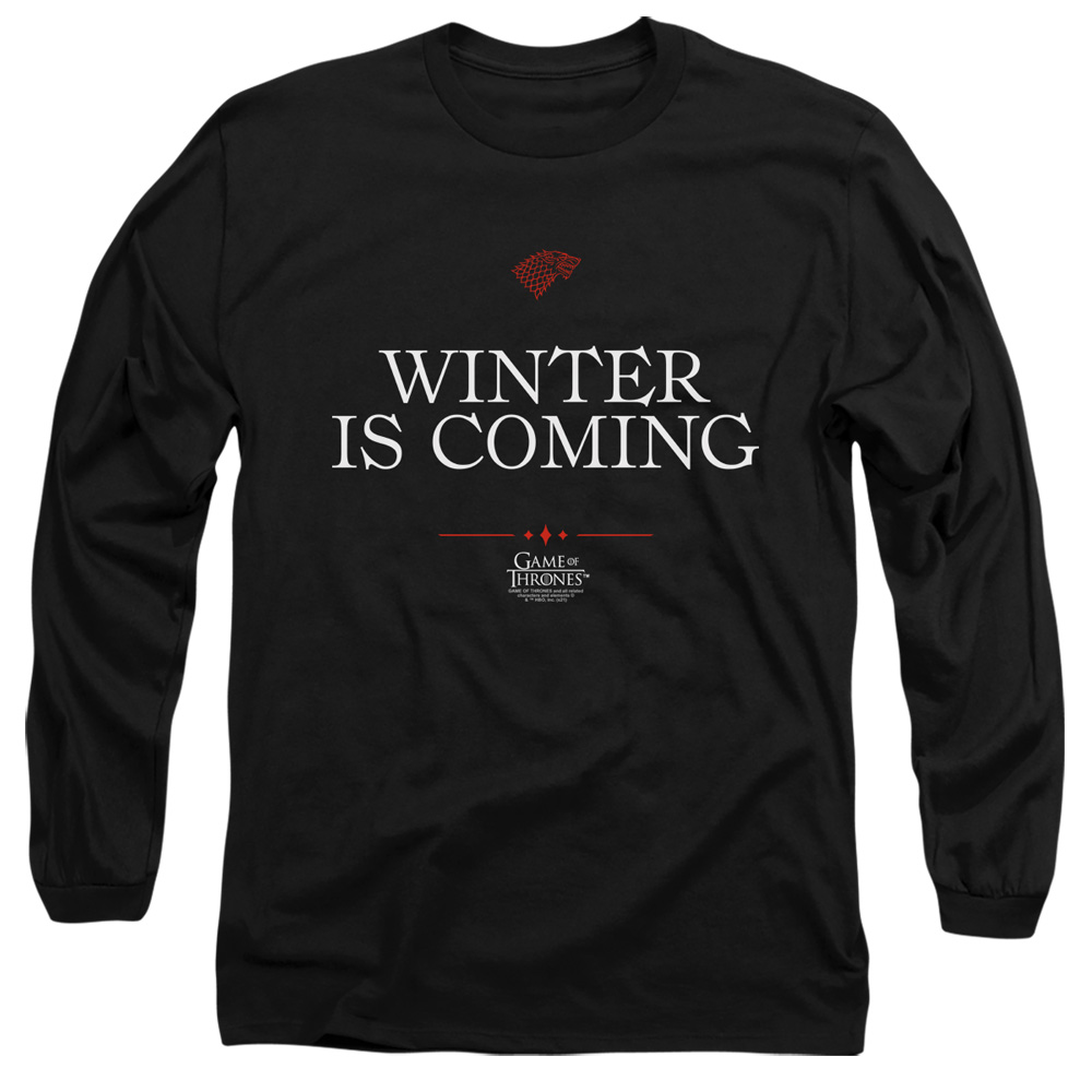 GOT156-AL-3 Game of Thrones Winter is Coming Text Adult Long Sleeve T-Shirt, Black - Large