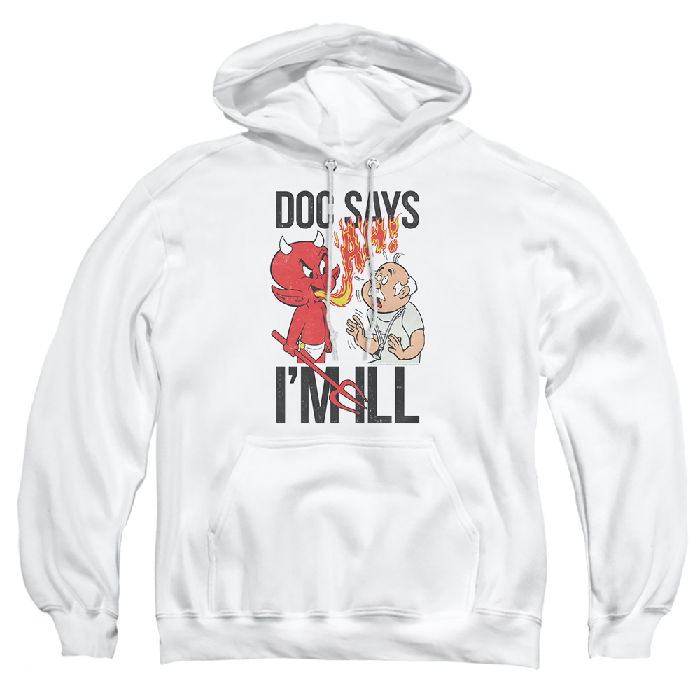 DRM347-AFTH-2 Hot Stuff Doc Says Adult Pullover Hoodie, White - Medium