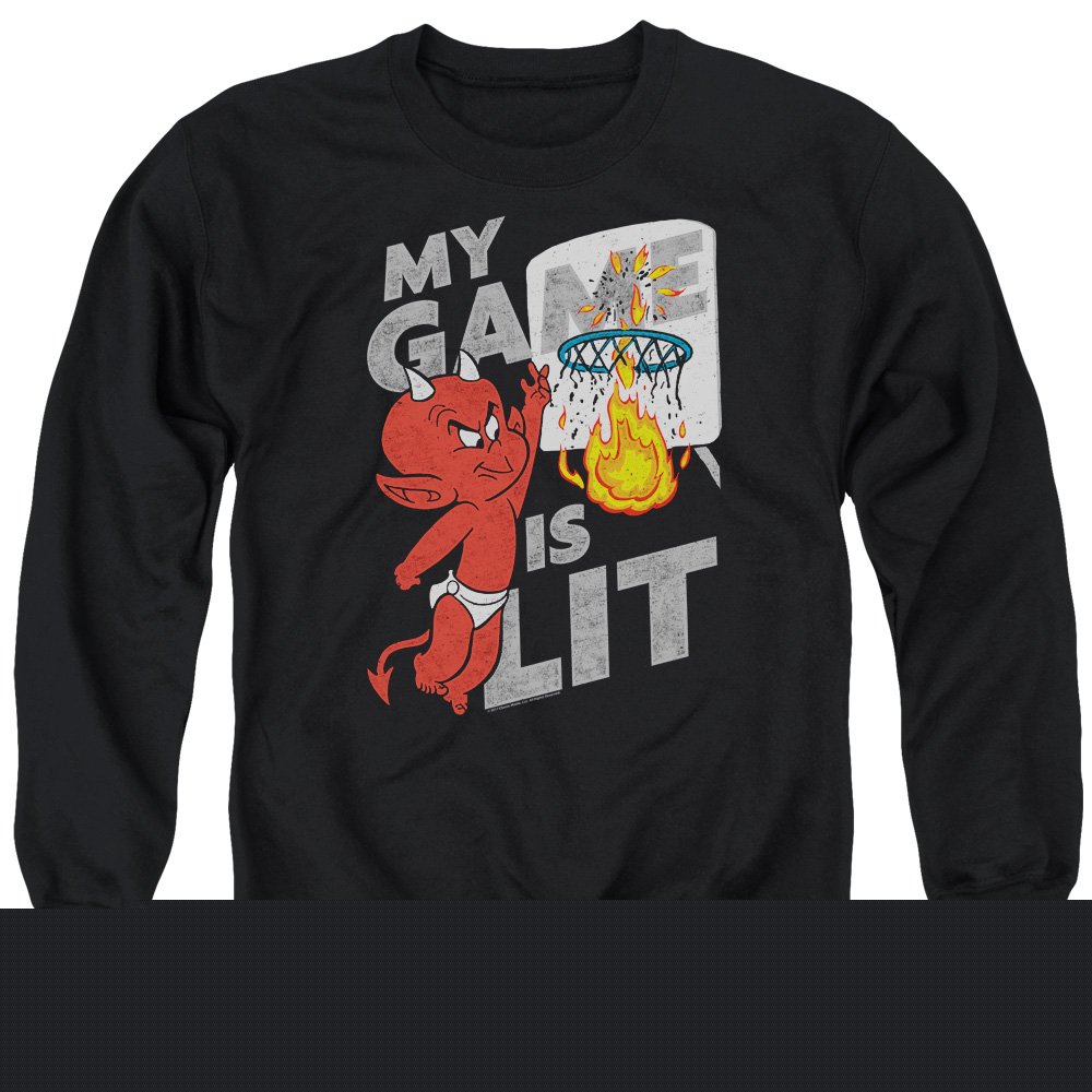 DRM346-AS-2 Hot Stuff Game is Lit Adult Crewneck Sweatshirt, Black - Medium