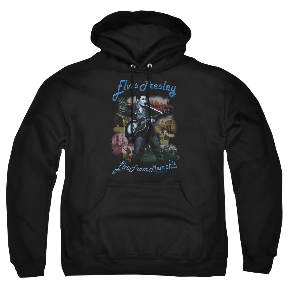 ELV171-AFTH-1 Elvis Presley Memphis Adult Pullover Hoodie, Black - Small