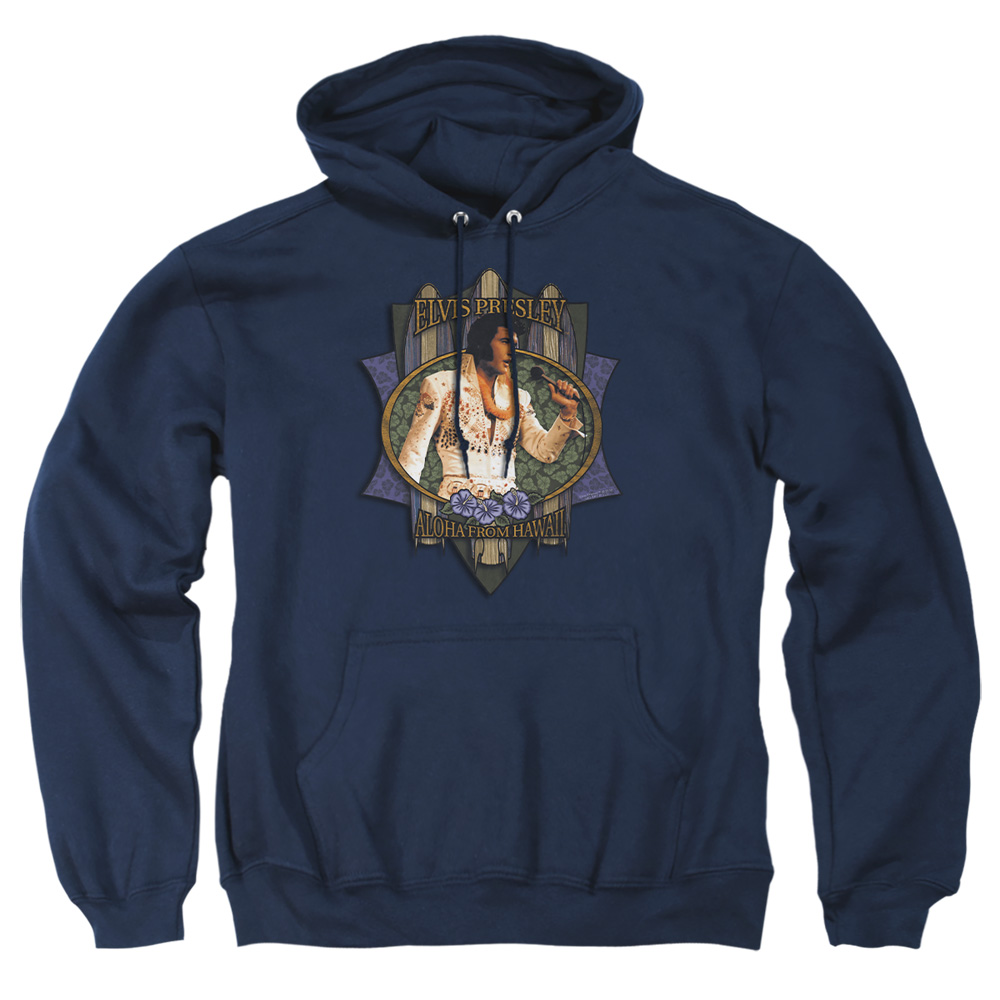 ELV205-AFTH-2 Elvis Presley Aloha From Hawaii Adult Pullover Hoodie, Navy - Medium
