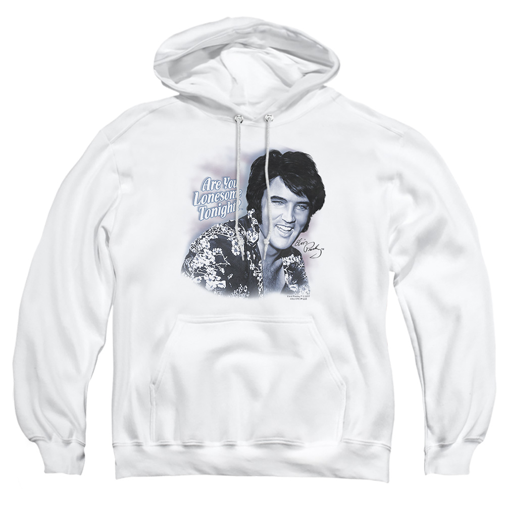 ELV228-AFTH-2 Elvis Presley Lonesome Tonight Adult Pullover Hoodie, White - Medium