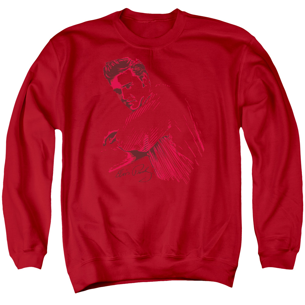 ELV382-AS-2 Elvis Presley on the Range Adult Crewneck Sweatshirt, Red - Medium