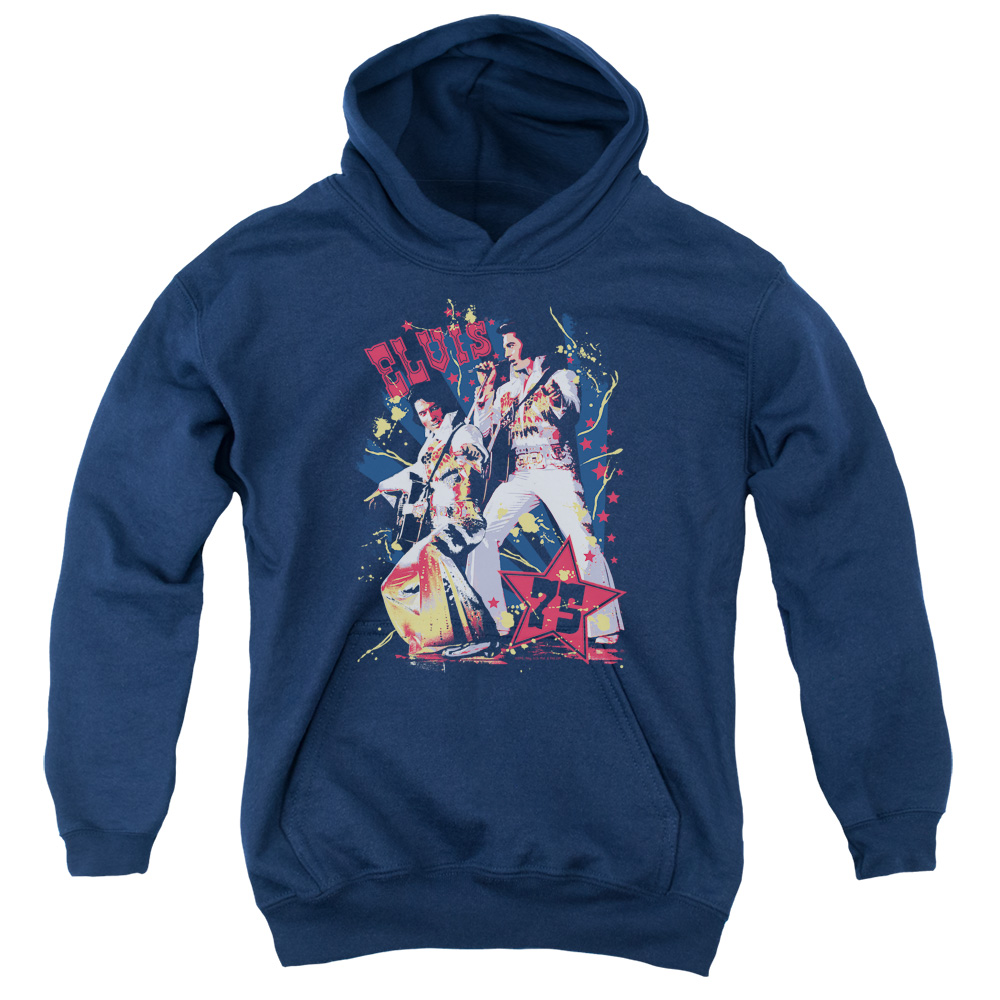 ELV639-YFTH-2 Elvis Presley Eagle Youth Hooded Sweatshirt, Navy - Medium